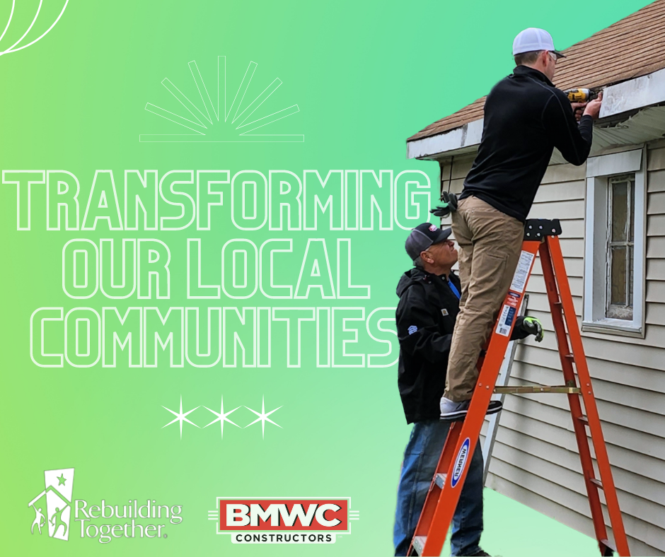 Graphic with two men BMWC logo Transforming our local communities install soffit 